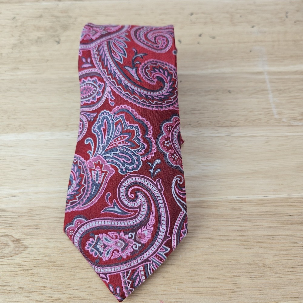 LUCHO Houston Mens Silk Designer Necktie Tie 3.5" Paisley Floral Red Satin $165